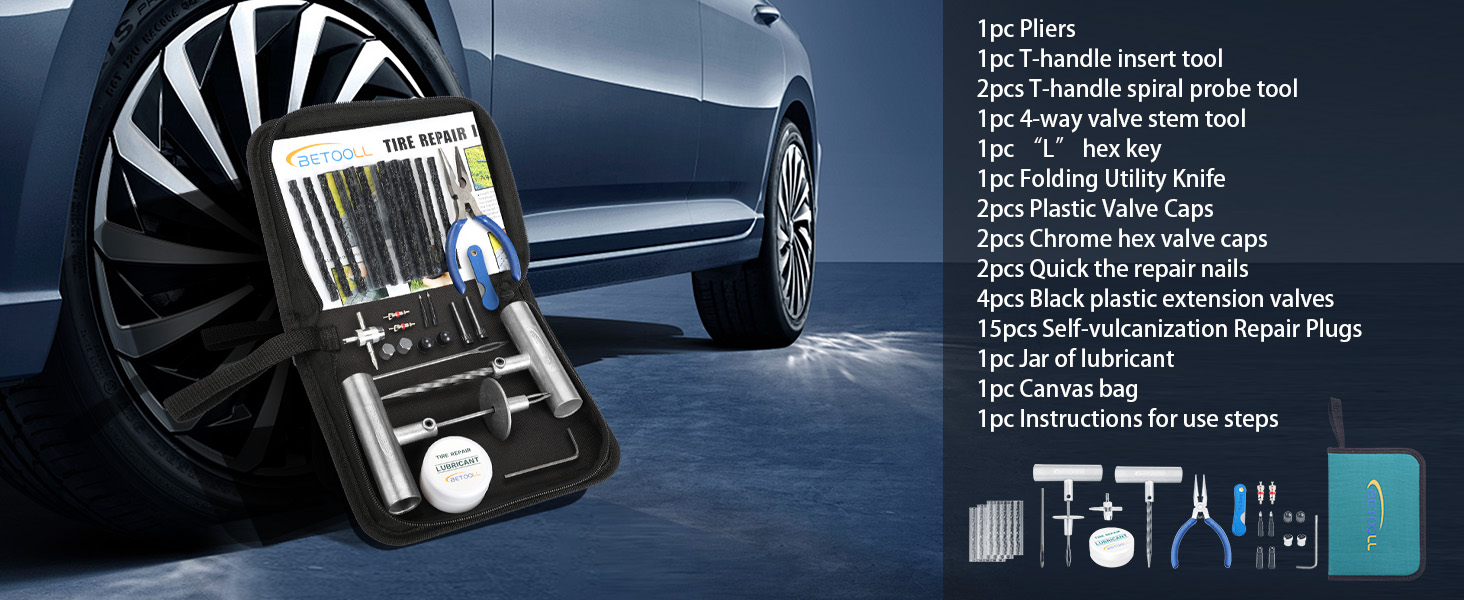 BETOOLL 35pcs Tire Repair Kits