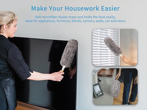 MR.SIGA Microfiber Duster, Washable and Reusable Duster with Bamboo Handle and Replaceable Head