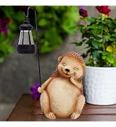 Foyucool Solar Garden Statue Hedgehog with Solar Lantern, Outdoor Sculpture Figurine Statue Light...