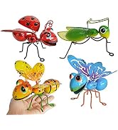 GIFTME 5 Metal Garden Yard Art Hanging Decoration Set of 4 Include Yellow Bee Blue Butterflies Re...