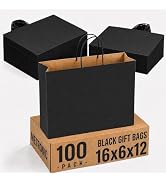 METRONIC Large Black Paper Bags With Handles 16x6x12 Inch 100 Pack, | Heavy Duty Shopping Bag Cra...