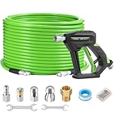 Tool Daily Sewer Jetter Kit for Pressure Washer 100 FT, Short Power Washer Gun, Drain Cleaner Hos...