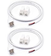 ELNONE 2PCS 20AWG White USB Pigtail Male 2 Wire 5V 5A 1M/3.3FT USB 2.0 Male Plug 2 Pin Bare Wire ...