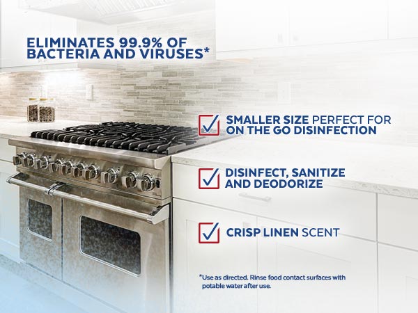 Eliminates 99.9% of bacteria and viruses.* (Use as directed).