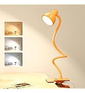 LiFMIRA Yellow Small Desk Lamp Clip on Reading Light for Bed 3 Colors 10 Brightness Dimmable Flex...