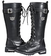 GARGOYLE BELLS Ladies Motorcycle Riding Boots with Zipper On Side, Black Knee High Laced Boots wi...
