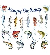 Fishing Birthday Party Decorations Include Happy Birthday Fishing Hanging Banner and Hanging Swir...