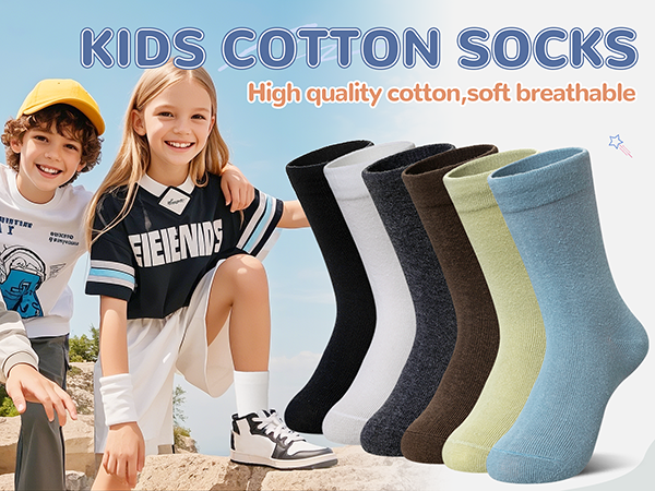 Kids Crew Cotton School Socks Youth Cute Casual Breathable Little Girls Boys Dress Socks 6 Pairs