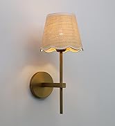JIMUBEAM Boho Rattan Wall Sconce Hardwired with Long Arm, E26 1-Light Indoor Wall Light Fixture f...