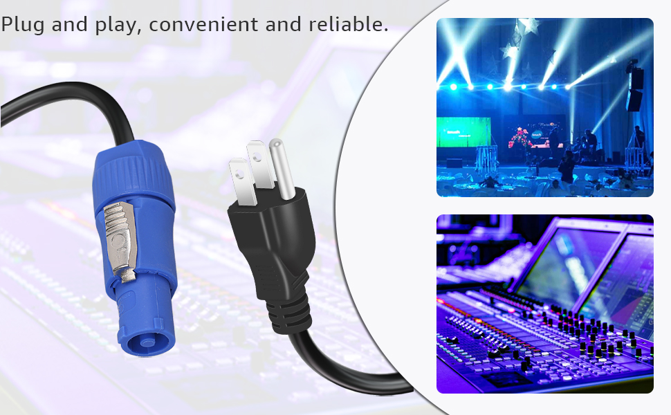3-Prong NEMA 5-15P to PowerCON AC Power Cable Cord