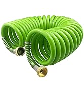 Darnassus Garden Hose,25 Feet Green PU Curly Water Hose with Brass Connectors,Watering Hose Coil,...