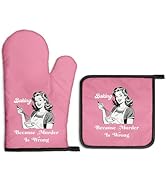 Gkodw Baking Because Murder is Wrong Funny Oven Mitts and Pot Holders Sets, Funny Retro Kitchen D...