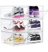 Upgrade Harder Solid Plastic Shoe Organizer, Shoe Storage with Magnetic Front Door, 6 Pack Shoe B...