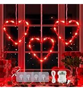 BEEWIN Valentines Day Decorations Window Lights,30 LED 3 Red Hearts Hanging Silhouette Lights wit...