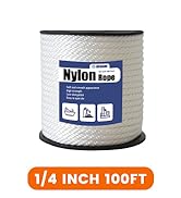 MERIANE Nylon Rope 100 Ft 1/4 Inch – Multipurpose Solid Braided Cord Rope– Abrasion & UV Resistan...