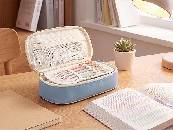 SUNEE Cute Pencil Case, Aesthetic Pen Pouch, Colored Large Pencil Bag with Zipper, Kawaii Stationery