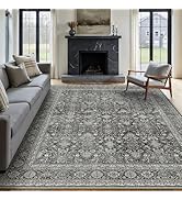 PureCozy Vintage Area Rug 8x10 Black Washable Living Room Large Carpet Non Slip Bedroom Indoor Of...