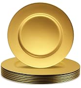 Cheardia 12 Pack Plastic Gold Charger Plates, 13 Inch Round Decorative Serving Dinner Charger Pla...