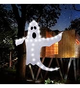 CCINEE Peek A Boo Hanging Ghost with White Lights 50" X 53" Prelit Large Spooky Outdoor Tree Wrap...