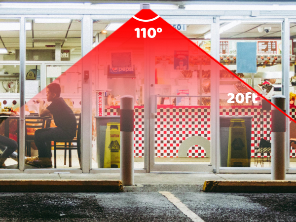 Sensing distance of 20 feet