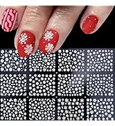 12 Sheets Snowflake Nail Art Stickers 3D Self- Adhesive Nail Deals Christmas Nail Stickers for Na...