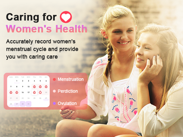 To focus on female health,this women's smart watch also features a built-in period tracker