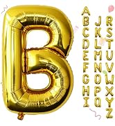 Smlpuame 40 Inch Large Gold Letter B Foil Mylar Alphabet Helium Balloons | Reusable Big Letters B...