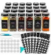 AISIPRIN 24 Pcs Glass Spice Jars with 398 Labels, 4oz Empty Square Containers Seasoning Bottles -...