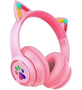 MIDOLA Kids Headphones Cat Ear Wireless Bluetooth 5.3 60H Over Ear, 8H with Led Light Foldable He...