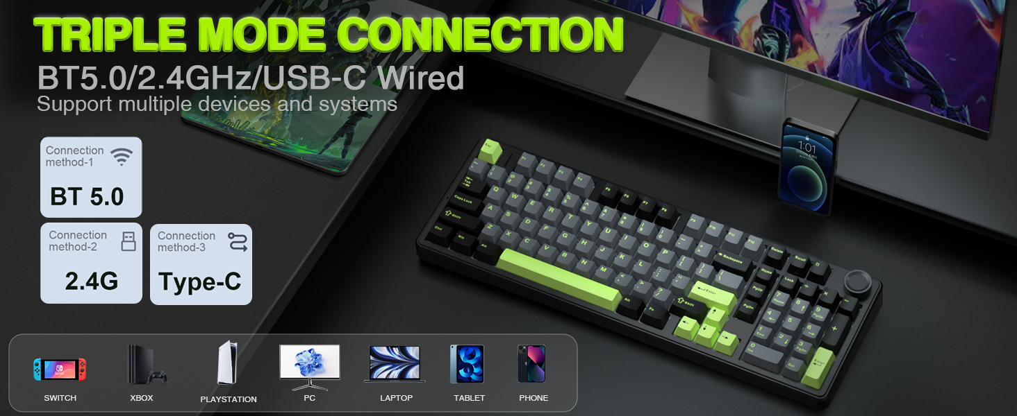 wireless mechanical keyboard creamy sound mechanical keyboard multi device gaming keyboard aula