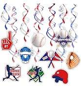 HonuGoGo Baseball Hanging Swirl Decorations, 18PCS Ceiling Streamers Set with Pre-Assembled Hooks...