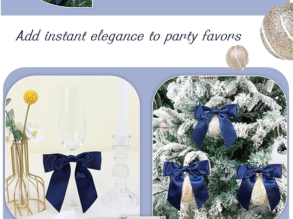 Navy Blue Satin Ribbon Twist Tie Bows 5 Inch