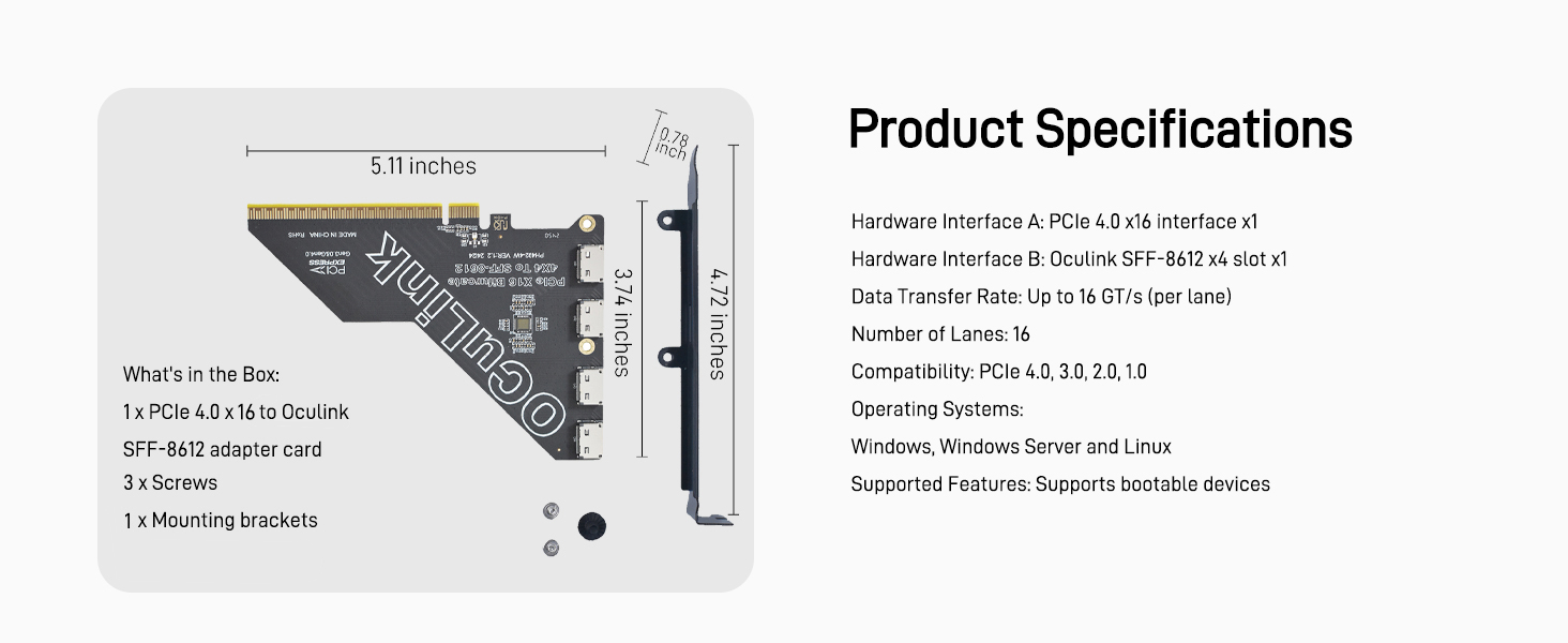 LetLinkSo Gen4 PCIe 4.0 x16 to Oculink SFF-8612 External SFF-8611 Adapter Card for NVMe