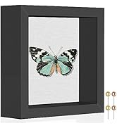 Califortree 5x5 Small Shadow Box Picture Frame with Soft Linen Back - Push Pins Included, Memory ...