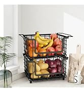 2 Pack Stackable Metal Wire Vegetable Fruit Basket for Kitchen Counter Cabinet, Pantry Organizers...