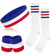 5 Pieces Sweatbands Striped Socks Set Sports Headband Wristbands High Tube Socks 80s Accessories ...