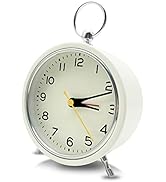 Analog Alarm Clock with Night Light for Kids, 4" Vintage Silent Non-Ticking Tabletop Clock for Sh...