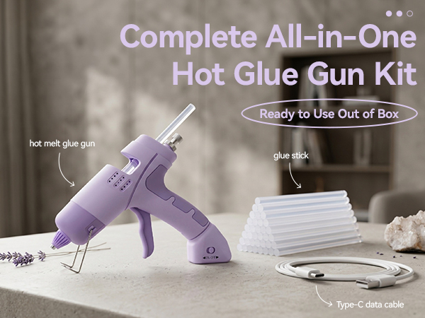 Hot Glue Gun Kit, Hot Glue Gun and Sticks Set Cordless, Glue Sticks Hot Glue Gun,Type-C Hot Glue Gun
