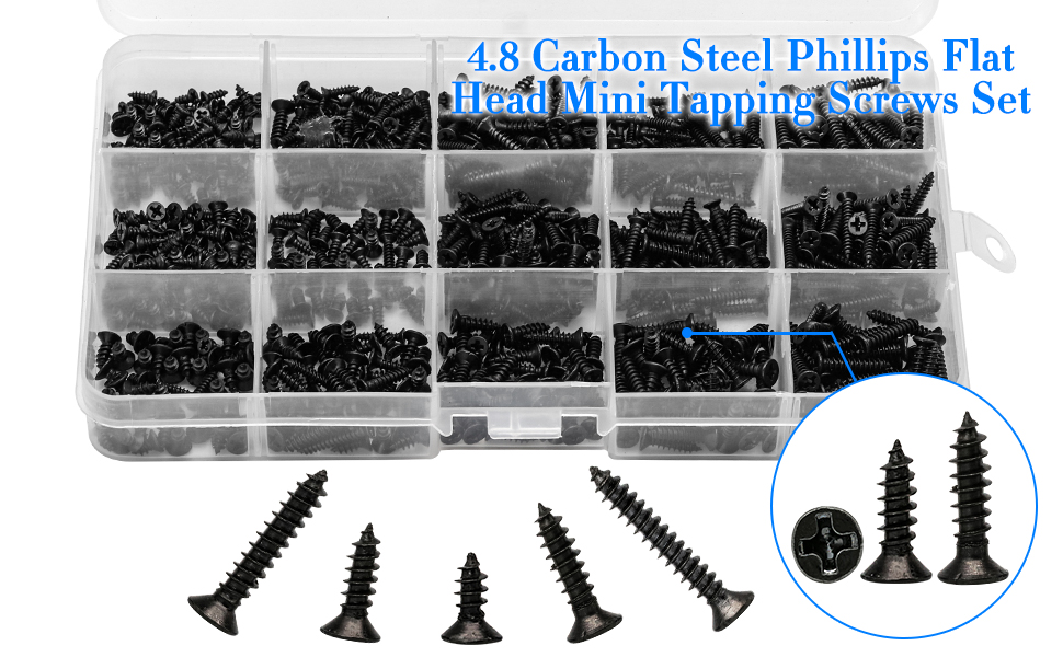 NINDEJIN Mini Flat Head Tapping Screws Assortment Kit