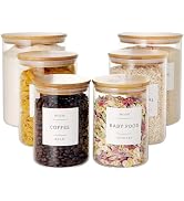 CZZGSM Set of 6 Glass Flour and Sugar jars with 132 Kitchen Pantry Labels - Thicken Large Glass S...