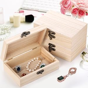 Yarlung 8 Pack Unfinished Wooden Boxes for Crafts, 6x4x2 Inch Small Keepsakes Box