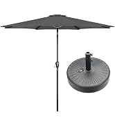 HealSmart 9' Patio Table Umbrella with Button Tilt, 8 Sturdy Ribs, 50lbs Base Stand Included, for...