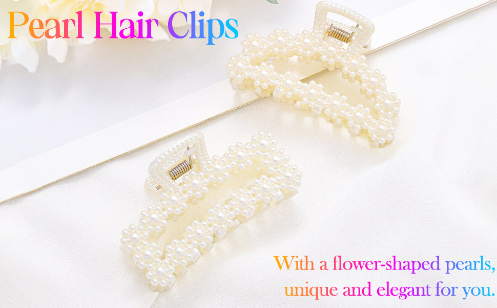 Non-slip Pearl Hair Accessories Strong Hold Pearl Claw Clips for Thick Hair