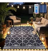 6x9Ft Outdoor Rug, Solar Powered Outdoor Rug with 94LEDs Strip Lights for House Deck, Waterproof ...
