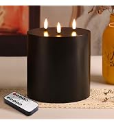 Girimax 3 Wick Flameless Pillar Candle with Remote, 6x6 inch Large Black LED Candle Battery Opera...
