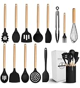 14Pcs Kitchen Utensils Set with Holder - Black Silicone Cooking Utensils Set - Versatile Silicone...