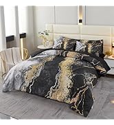 PERFEMET 6 PCS Bed in a Bag Black Watercolor Marble Printed Comforter Set for Queen Bed Burning M...