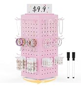First-zgel Rotating Pegboard Display Stand with 24 Hooks, Tabletop Metal Peg Board Shelf for Reta...