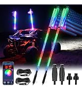 MICTUNING 2pc 3ft W1 Spiral LED Whip Lights with Flag, APP Control with RGB+IC Dream Flow Chasing...