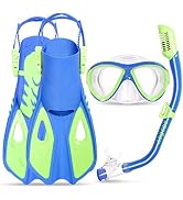Kids Mask Fins Snorkel Set, Dry Top Snorkeling Gear for Kids Youth Boys Girls Junior Age 5-15 Tem...
